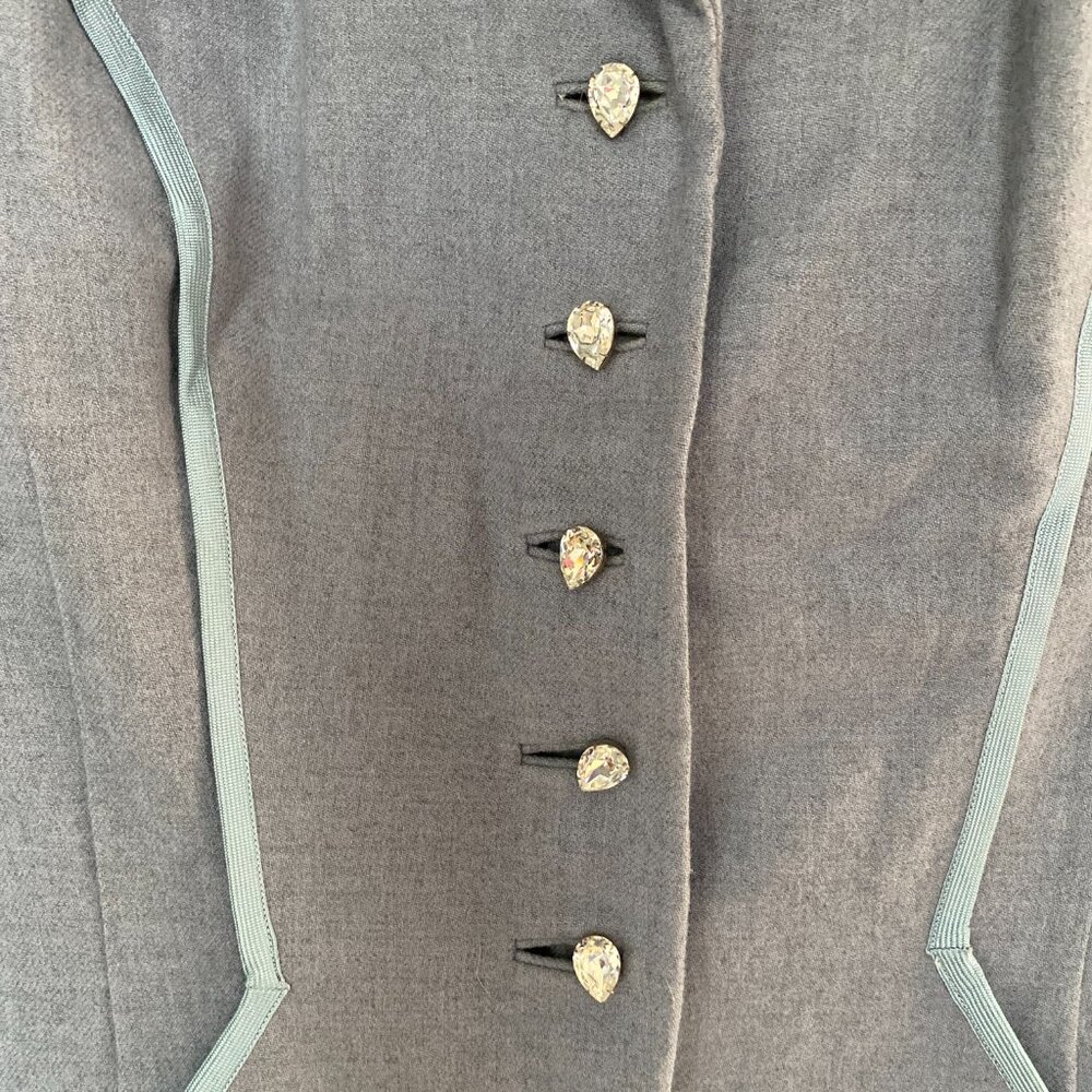 ICONIC 1950s LILLI ANN Couture-Level Wool Skirt Suit | Glass Rhinestone Buttons - Picture 5 of 12